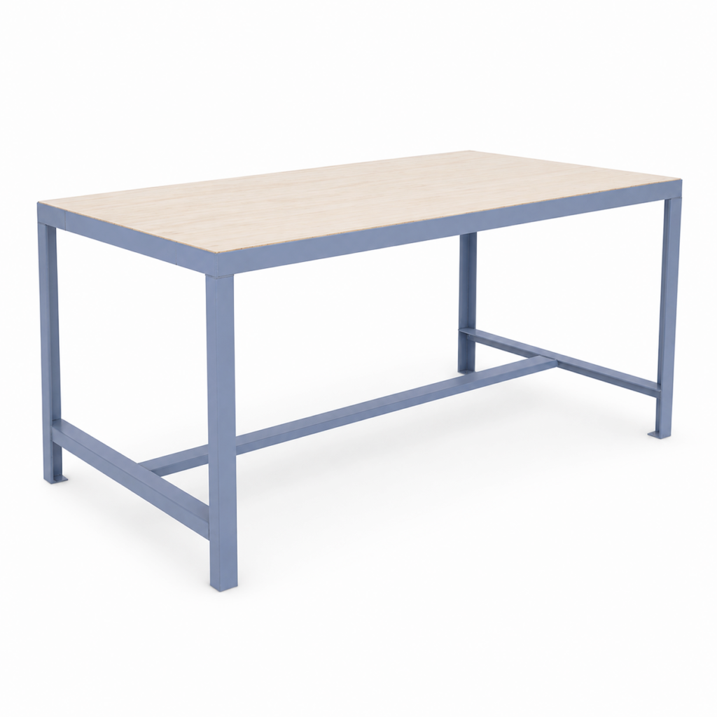 Industrial Working Table with MS Frame and Wooden Top